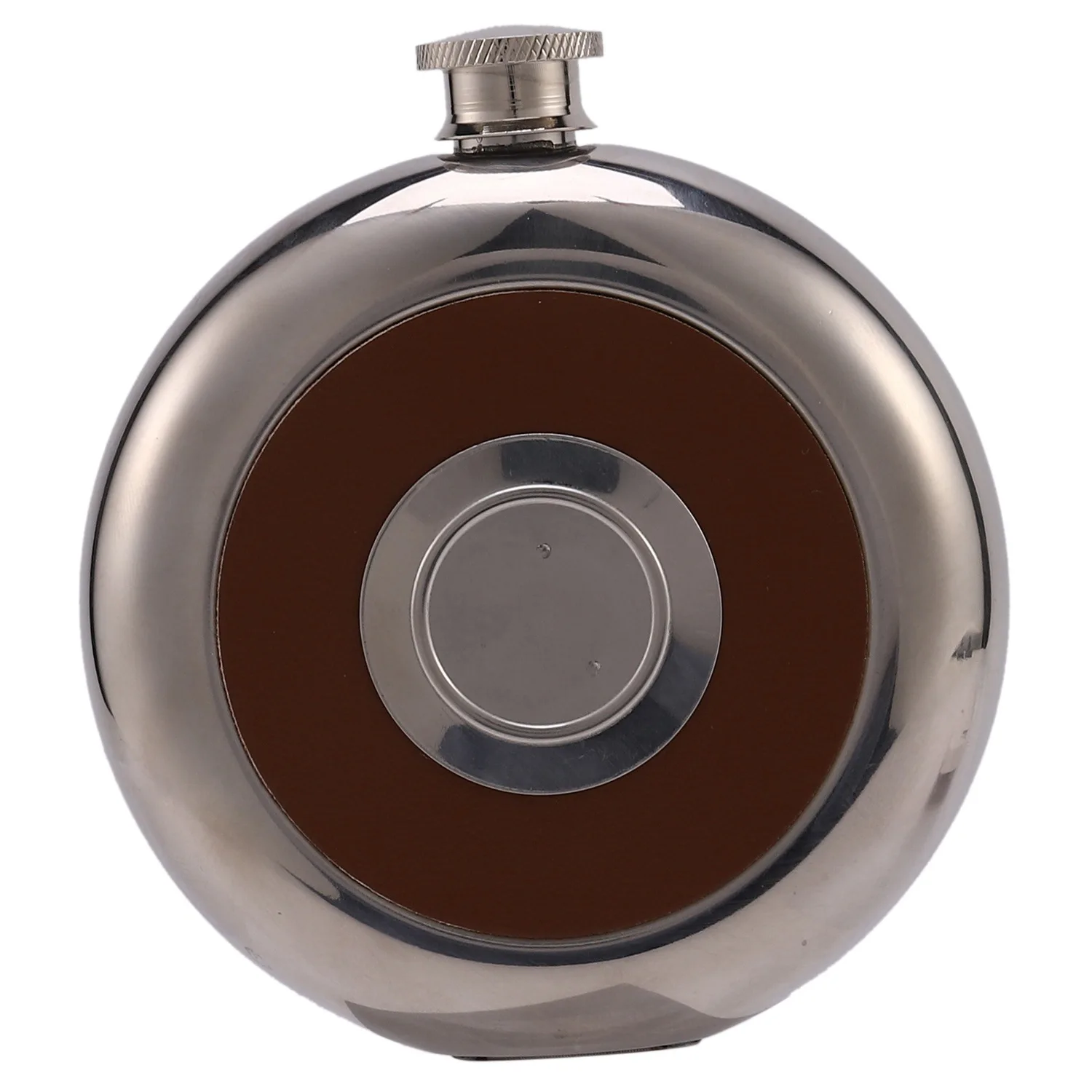 B62B-Round Stainless Steel Pocket Flask With Build-In Shot Glass 5Oz Hip Flask Mirror Polished Mini Alcohol Bottles