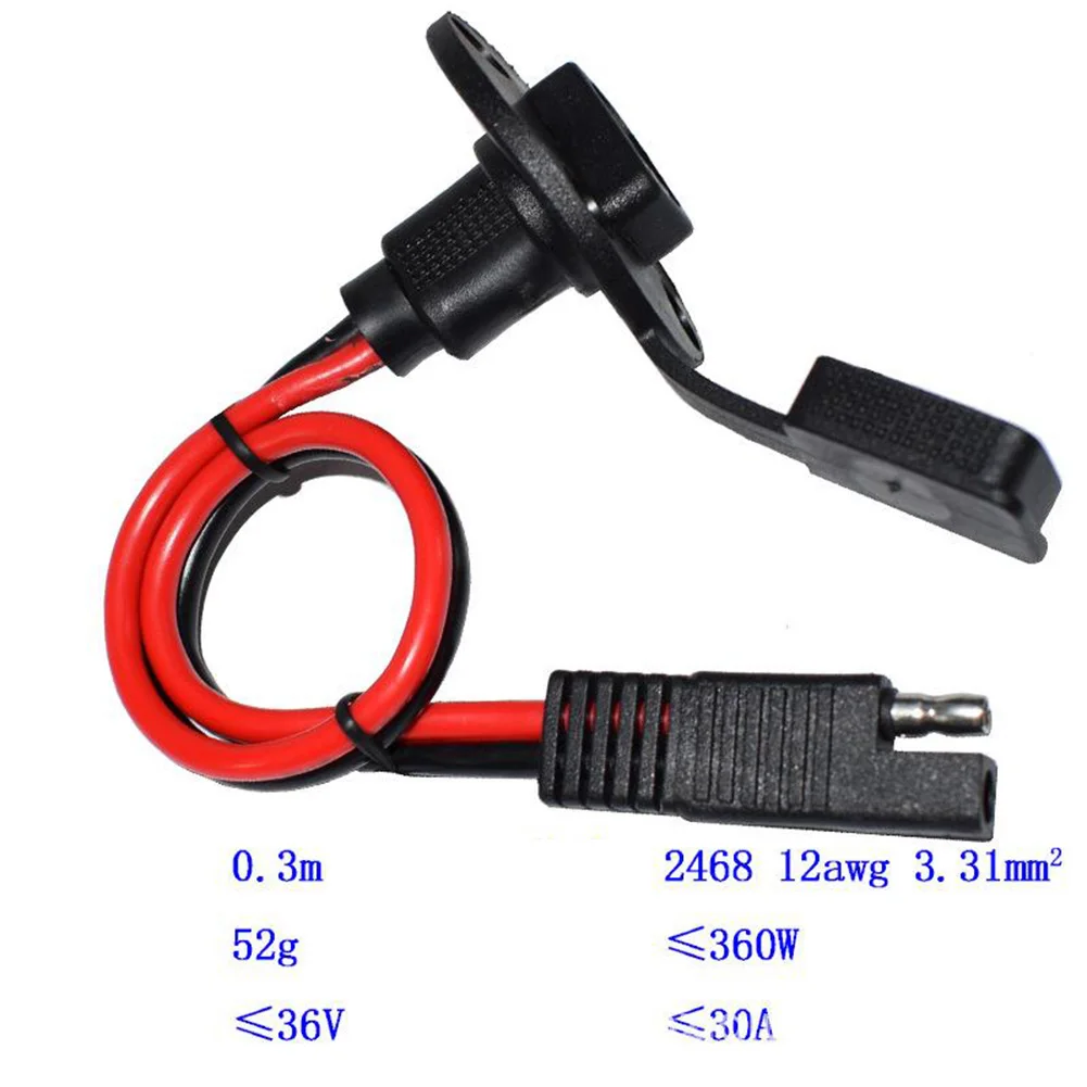 SAE Quick Connect Extension Cable 12AWG 30cm for Connecting Solar Panels to Vehicle Batteries and Portable Power Stations