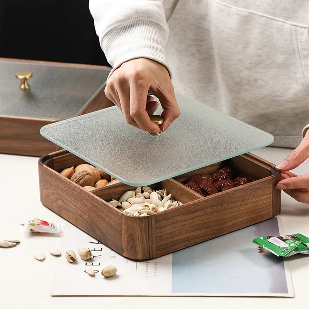 

1 шт., коробка для сухофруктов из грецкого ореха, деревянная коробка для конфет, бытовой журнальный столик, поднос для закусок, отсек для хранения, коробка для хранения орехов, дыней