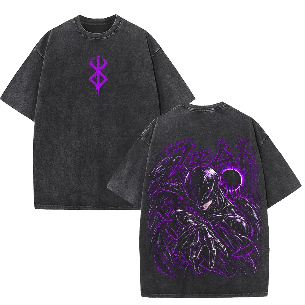 Griffith Berserk Manga Graphic T Shirts Femto Vintage Washed Oversized Streetwear Men Women Short Sleeve High Quality Tees Tops