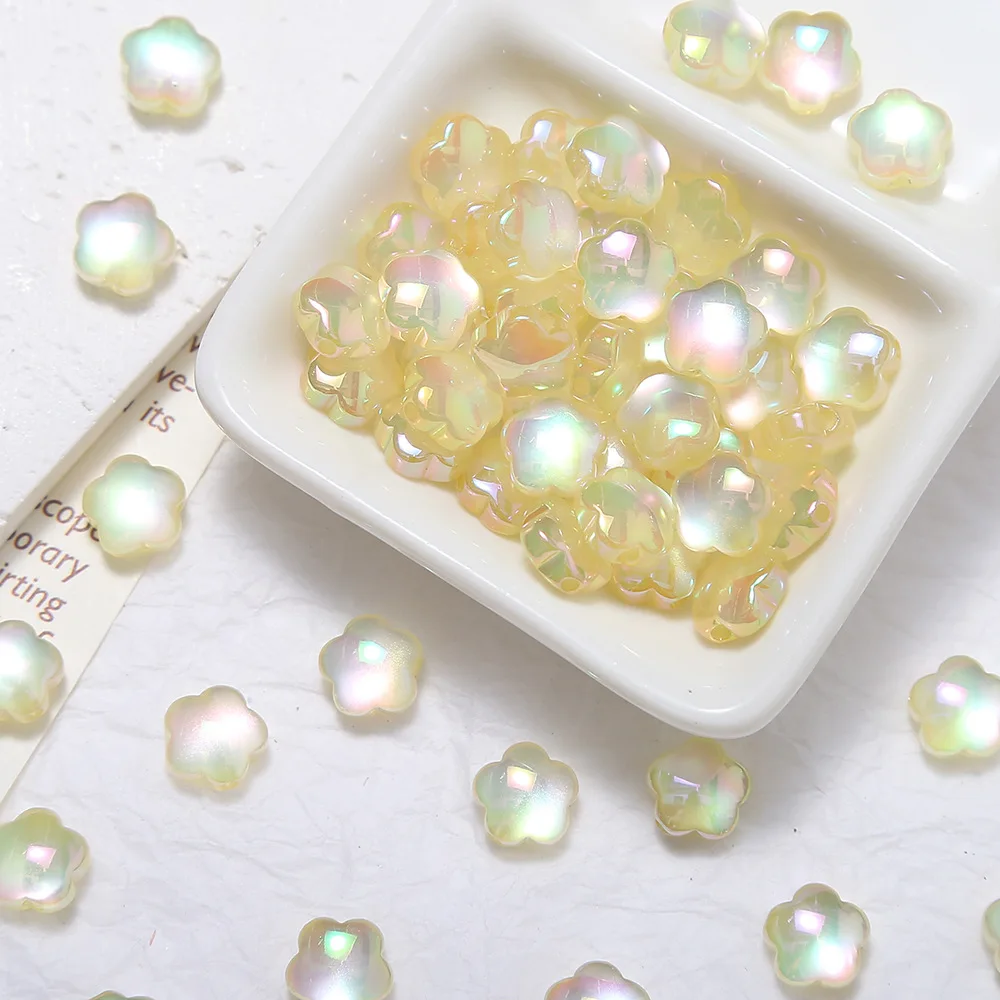 10pcs 5x10mm Dreamy Aurora Flower Cat Eye Beads Electroplated Shiny Acrylic Straight Hole Beads DIY Jewelry Making Accessories