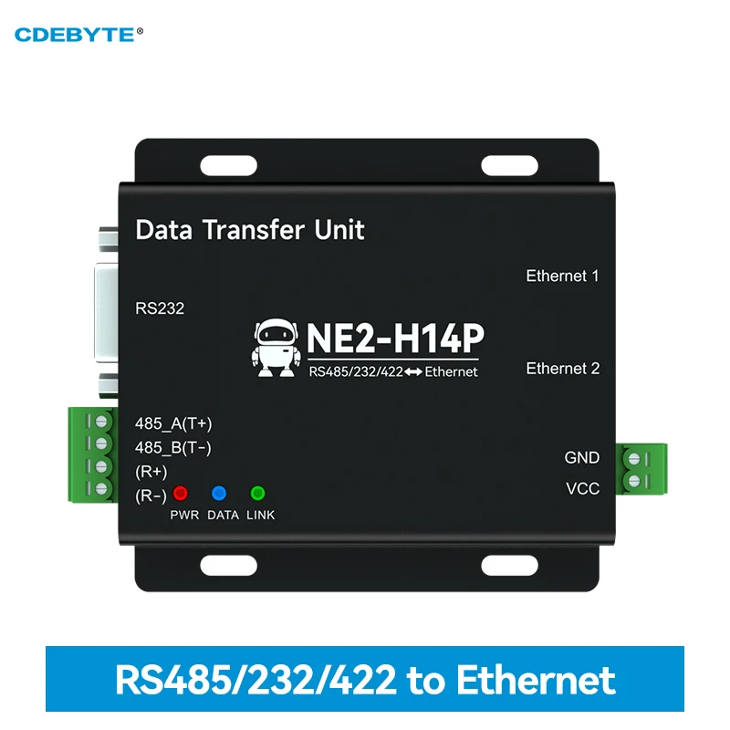 

RS485/232/422 To 2 Way Ethernet Serial Server Storage Gateway POE CDEBYTE NE2-H14P Modbus TCP UDP MQTT HTTP DC 8-28V 2Way Socket