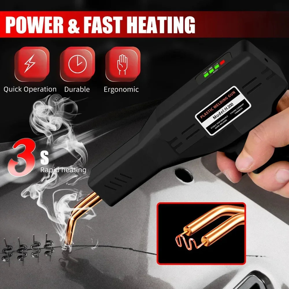 200W Plastic Welding Gun Rechargeable Plastic Welding Machine Hot Stapler Soldering Gun Car Bumper PVC Repairs Tools