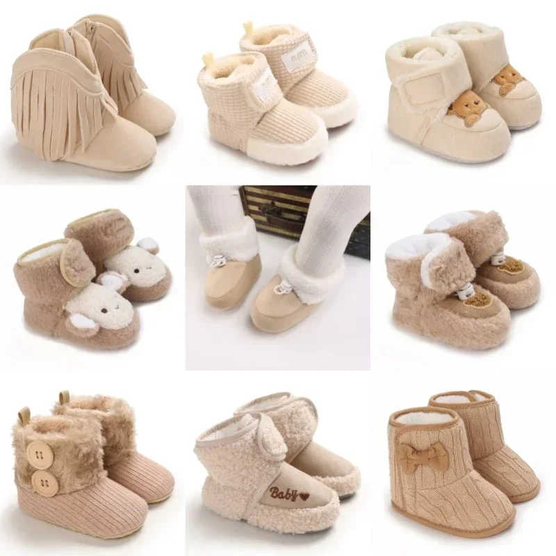 

Baby Autumn/Winter Men's and Women's Baby Boots Fashion Learning Walking Soft Sole Black Warm Shoes Newborn 0-18M
