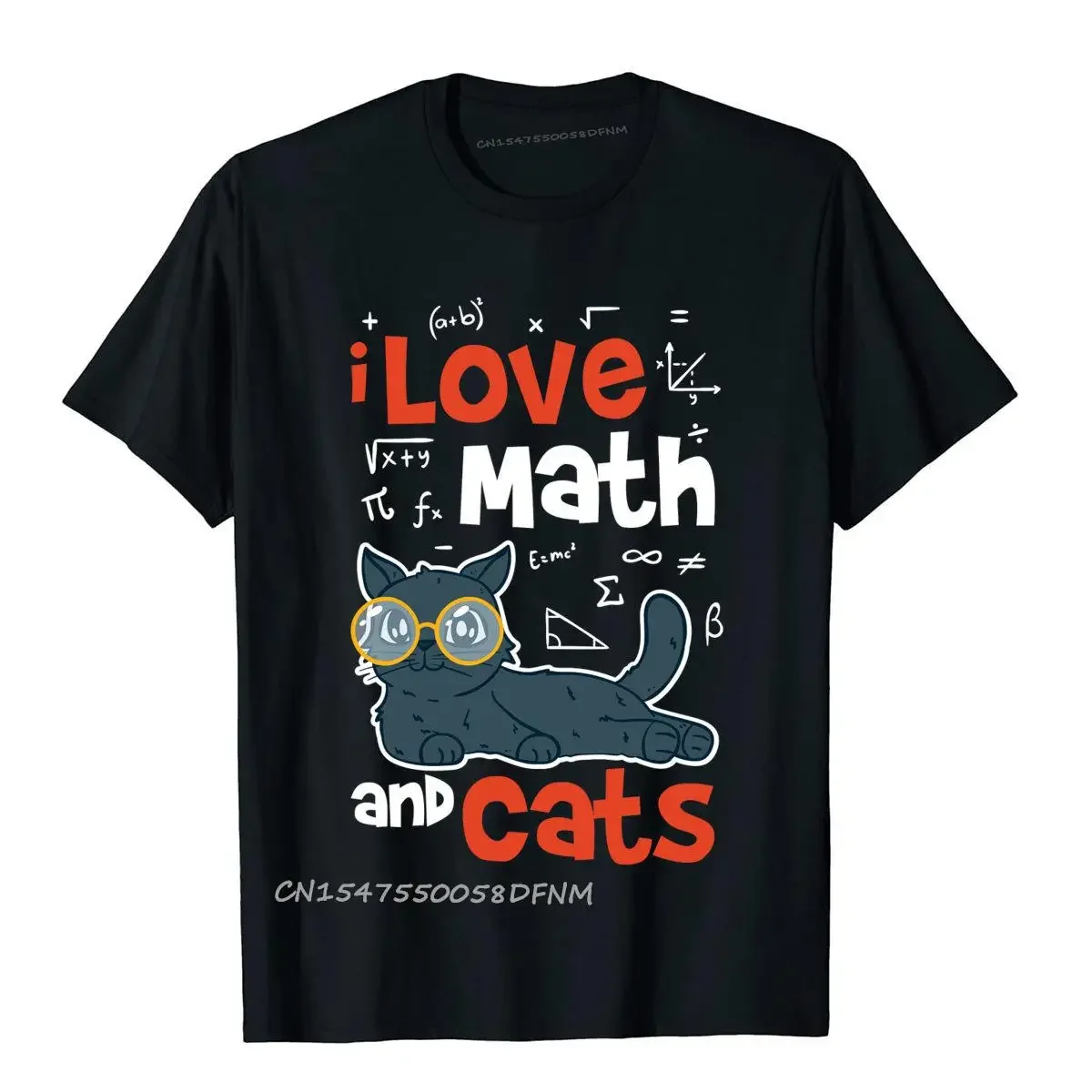 

I Love Math and Cats Graphic Tee Funny Nerd Geek Student Men Short Sleeve Cotton T-Shirt