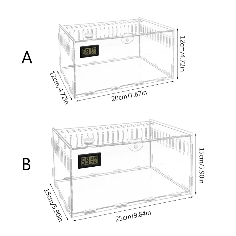 Insect Feeding Box Clear Container Acrylic Terrariums for Spiders Small Snake Reptiles Carriers Easy to Assemble