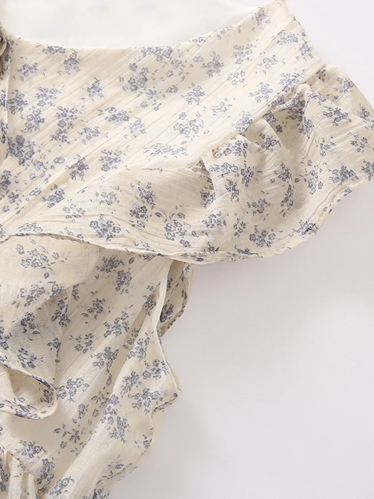 Vestido Floral Feminino La Chapelle Sweet Gentle V-ne Knot, Corte Reto Coreano, Anti-envelhecimento, Nova Chegada de Verão