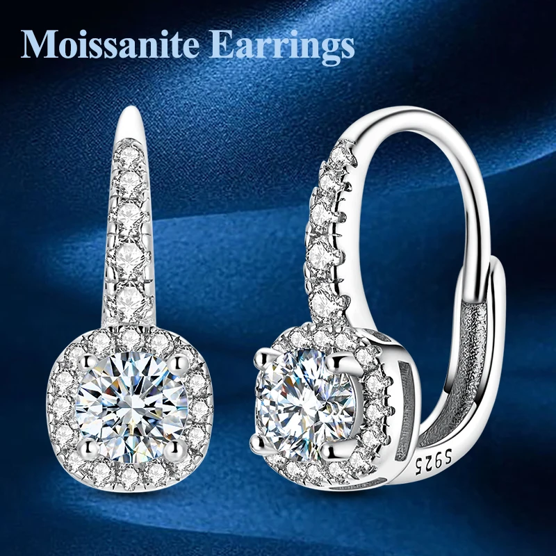 

Total 0.4ct Moissanite Hoop Earring Real 925 Sterling Silver Sugar Cube Stud Earrings for Women Wedding Engagement Fine Jewelry