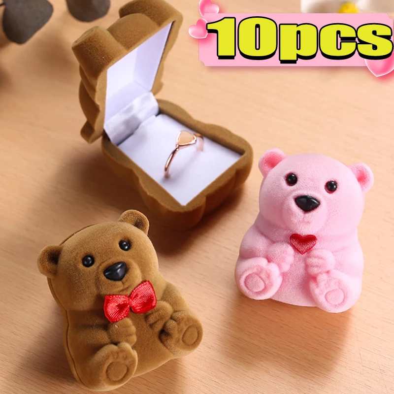

1-10pcs Mini Bear Display Box Valentine's Day Ring Pendant Earring Boxes Storage Case Gift Box for Proposal Engagement Wedding