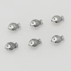 50pcs/lot Antique Silver Color Loose Fish Beads Charms 10x7mm Manual Lucky Beads Spacer DIY Jewelry Making Bracelet Earring
