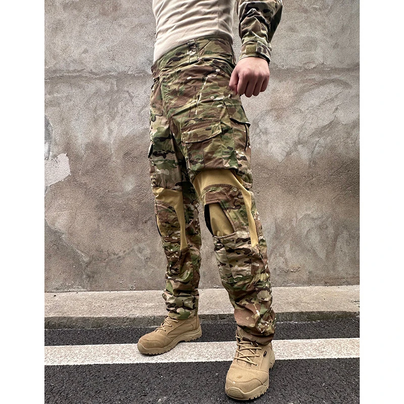Men's high-waist tactical pants, made of nylon-cotton fabric, no knee pads, multiple pockets, durable, suitable for hiking