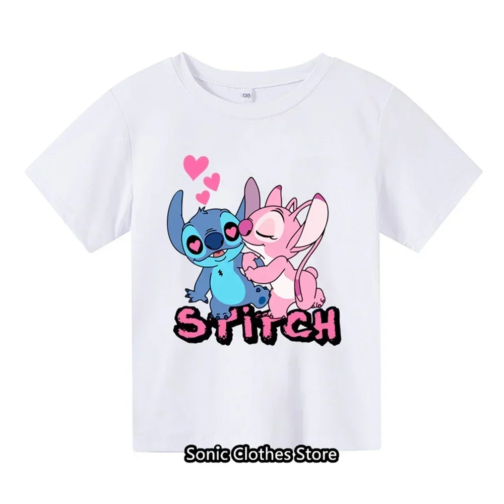 2024 T-shirt 3-14 Year Old Children's Top Lilo&Stitch Kawaii Cartoon Pattern Children's T-shirt Fashion Casual Style