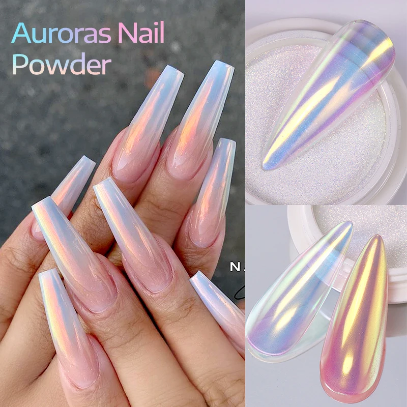 NICOLE DIARY White Chrome Nail Powder Glitter Aurora Mirror White sfregamento Pigment Dust Manicure accessori per unghie decorazione fai da te