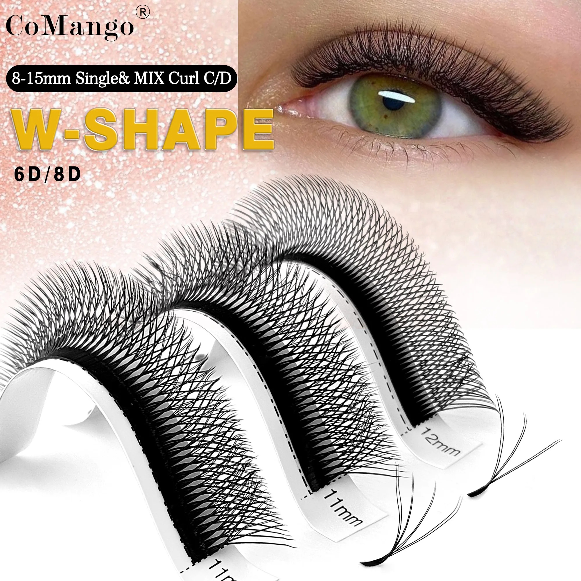 CoMango 3D W-Shaped Eyelashes Extensions C/D Curl High Quality Idividual Lash pestañas Makeup Volume Fans Hybrid Cat  Eye Lashes