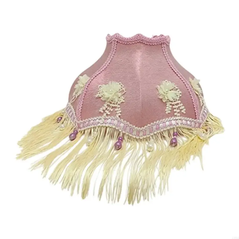  Pink Replacement Lamp Shade with Fringe and Flower Appliqué Trim