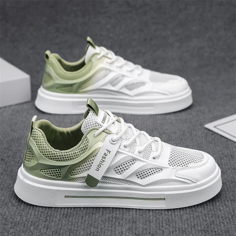 

Men's Summer Breathable Mesh Casual Shoes Lightweight Sporty Soft Bottom Heightening Gradient Color Trendy White Sneakers