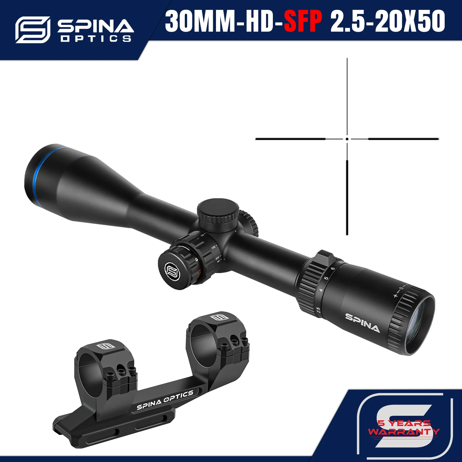 

SPINA OPTICS ApexFin HD Wide-angle 2.5-20x50 Second focal plane Scope 3-400m Hunting 10yds Parallax Etched Glass Reticle