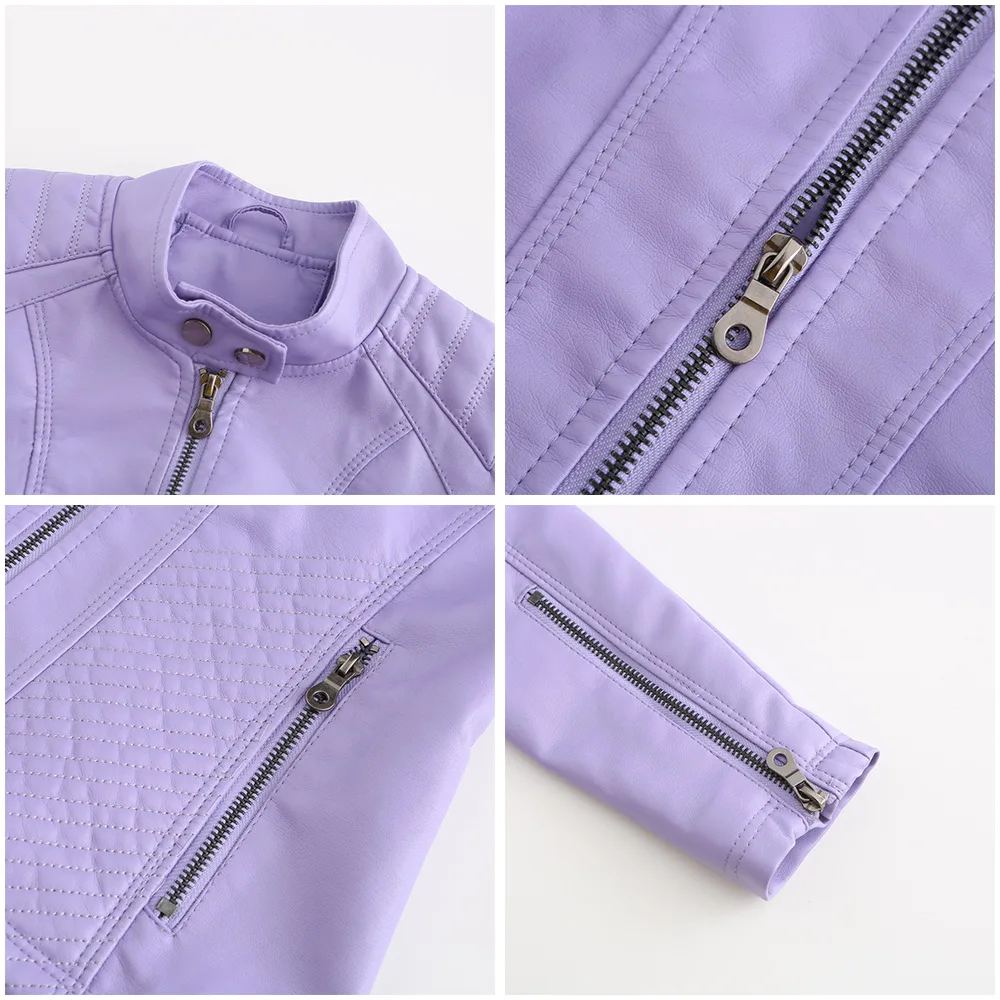 Purchase New Women's Casual Leather Jacket with Stand Up Collar and Slim Fit, Spring and Autumn Zipper Motorcycle Women's Leathe