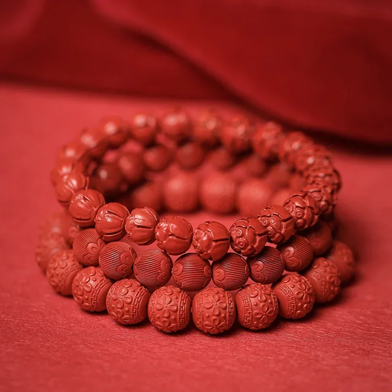 

Natural Raw Ore High Content Cinnabar Red Sand Bracelet Ethnic Style Lotus Bear Transfer Bear Bracelet for Women