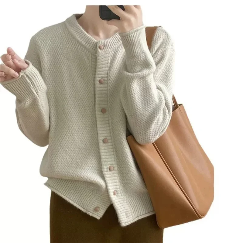 2025 New Korean Fashion Sweater Cardigan Coats New Autumn Winter Simple Loose Long Sleeve Cardigans Knitted Coat Top