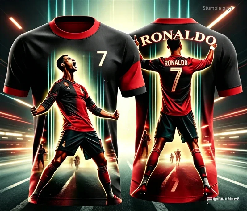 Summer Cristiano Ronaldo No.7 AI Pattern 3D All Over Printed Men's Soccer Jersey Matching Football Fan T-Shirts for Adults &Kids
