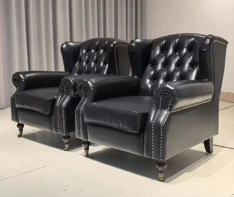 Retro industrial wing back armrest leather cool recliner, suitable for living room and bedroom
