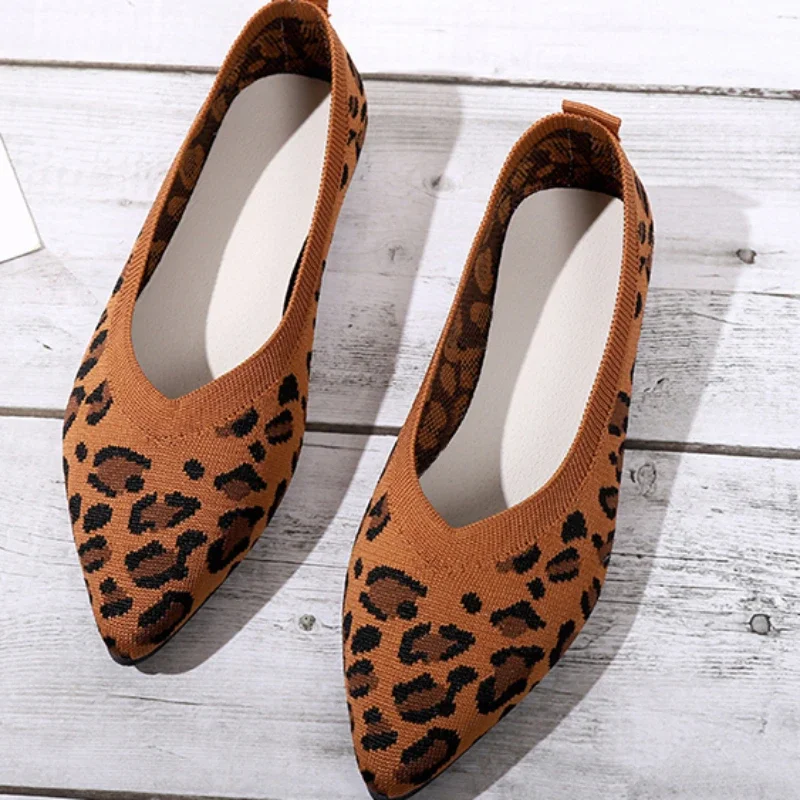 Trend Elegant Houndstooth Ballet Flats Woman Point Toe Mesh Moccasins Ladies  Leopard Loafers Soft Driving Shoes Sneakers Women