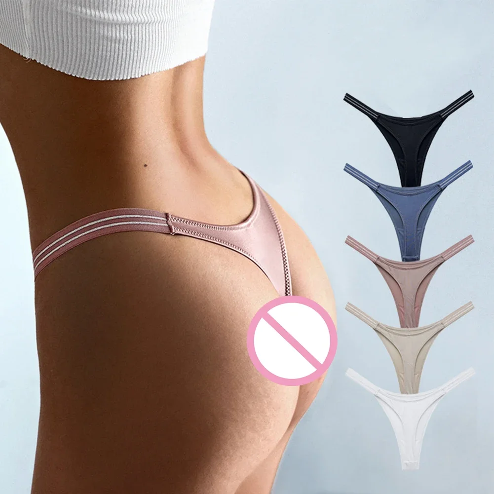 

Sexy Women Thongs High Cut T-back G-string Low Rise Bikini Lingeries Oil Shiny Silky Bottom Underwear Solid Short Knickers