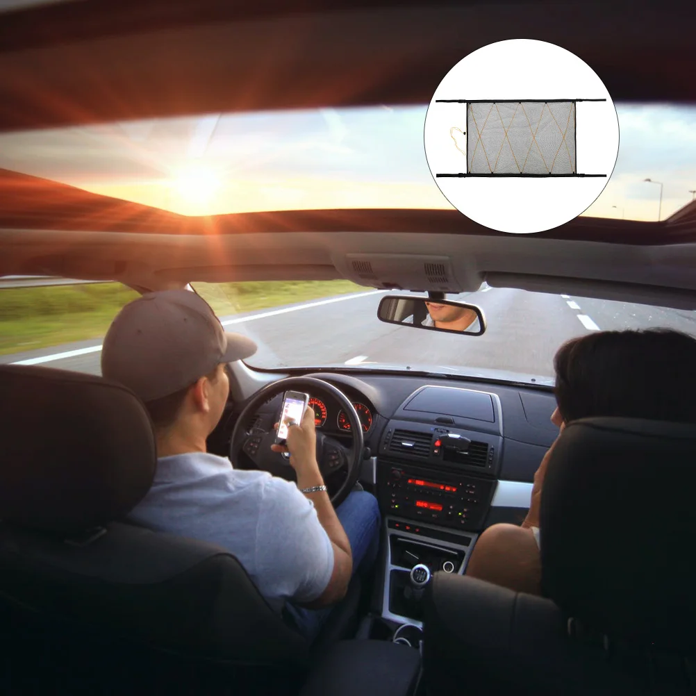 

1Pcs Car Roof Storage Bag Black Mesh Chain Pouch Drawstring Storage Container Multi Pocket Portable Hanging Organizer