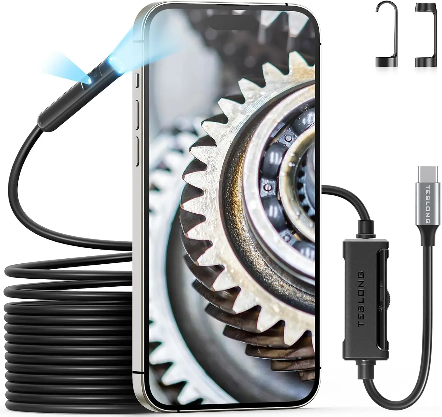 

Dual Lens Endoscope with 8+1 LED, USB-C Inspection Camera, Flexible Waterproof Snake Scope for iPhone 15 & Android (16.5FT)