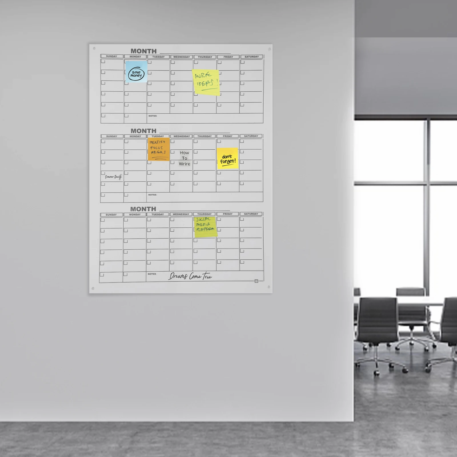 Kalender Papan Tulis Akrilik 46*34in Perencana Triwulanan Kalender Papan Tulis Putih Papan Tulis Penghapus Kering Kalender Penghapus Kering 3 Bulan