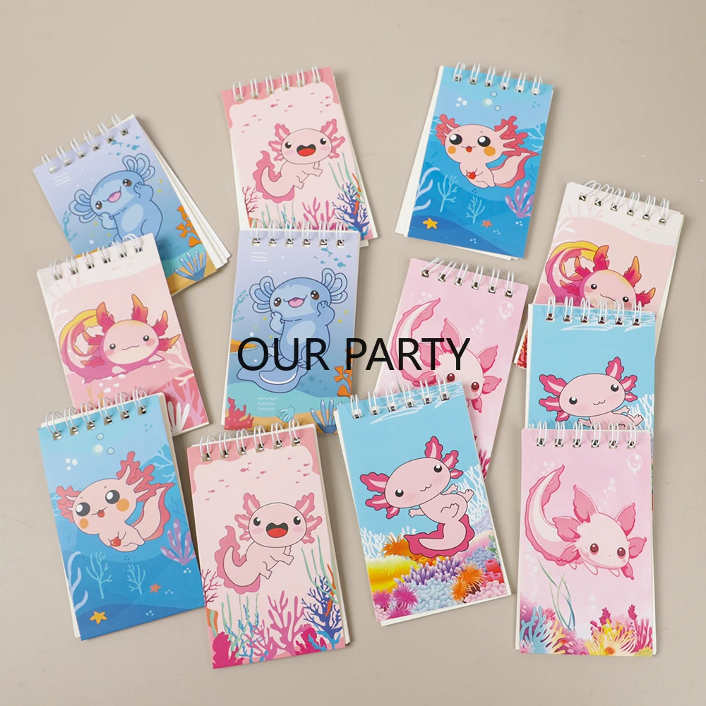 12 Stück Cartoon Meerestier Axolotl Thema Tragbares Spiralnotizbuch Mini-Notizblock für Kinder Geburtstagsparty-Geschenke Schulbelohnungen – Detail 2