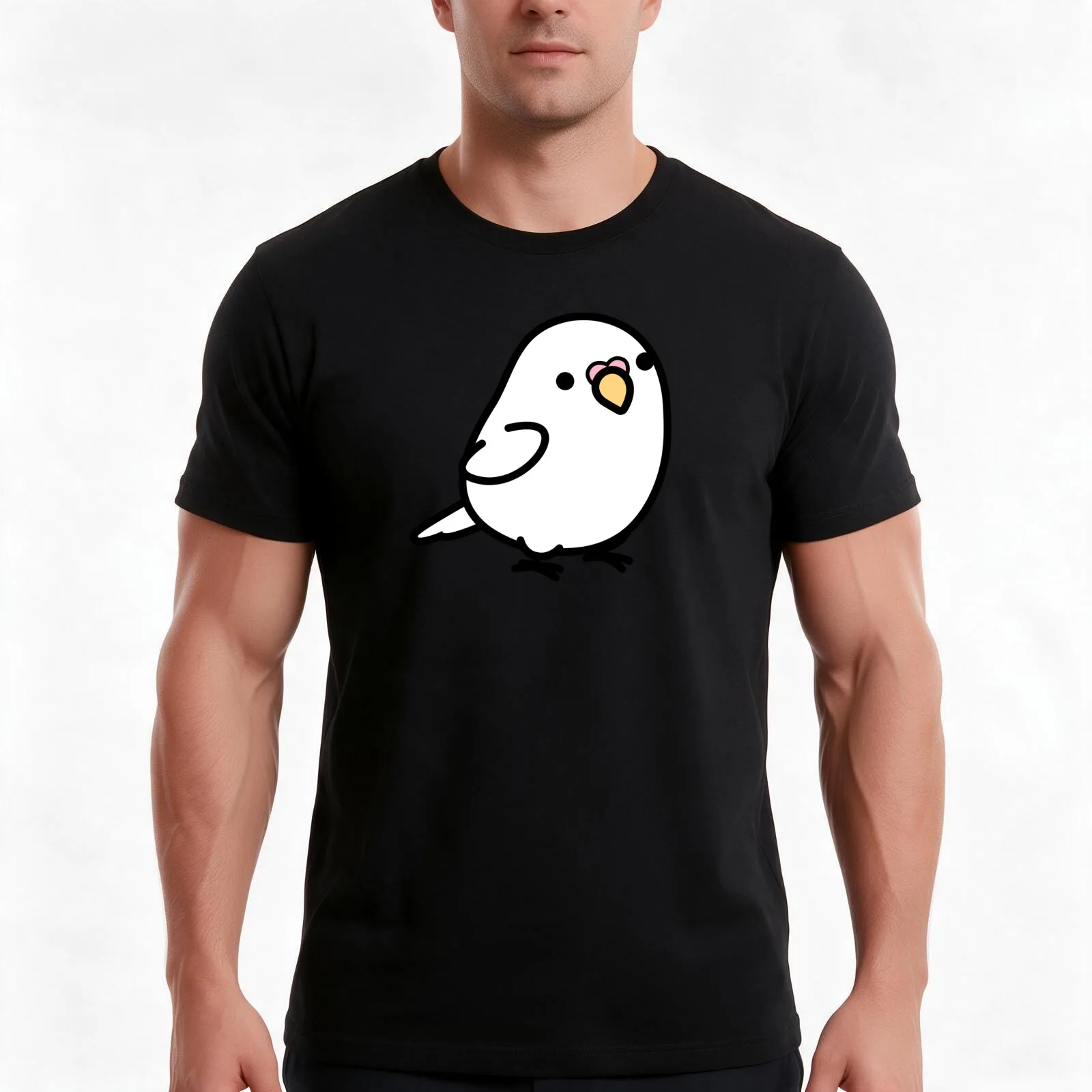 Chubby White Albino Budgie T-Shirt, Summer Casual Cotton Tee, Oversized Streetwear Tops, Vintage Graphic Print, Unisex Men Women