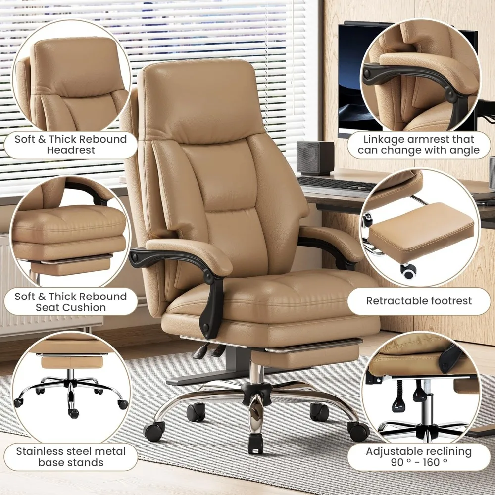 كرسي مكتب منزلي، 90 ° -160 ° كرسي مكتب تنفيذي عالي الظهر بوزن 400 رطل مع مسند للقدمين، مريح ومقاوم للخدش #4