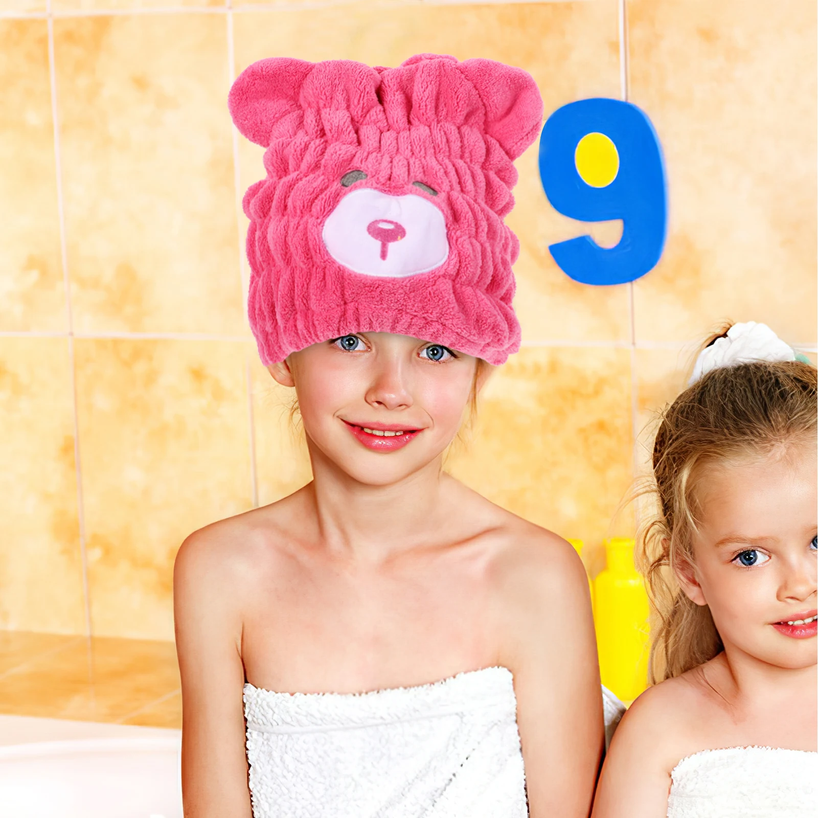 

Children Dry Hat Cute Bear Towel Wrap Kids Absorbent Quick Drying Bath Cap Cartoon Soft Travel Home Drying Caps Use