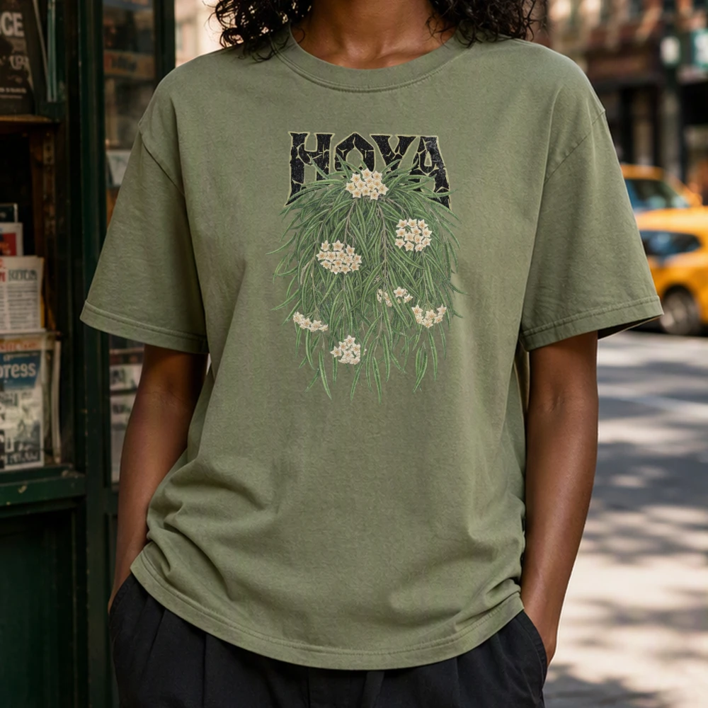 Detailed Hoya Plant Flowers Lady Green Graphic Tee Floral Botanical Houseplant Women Shirt Home Garden Wear