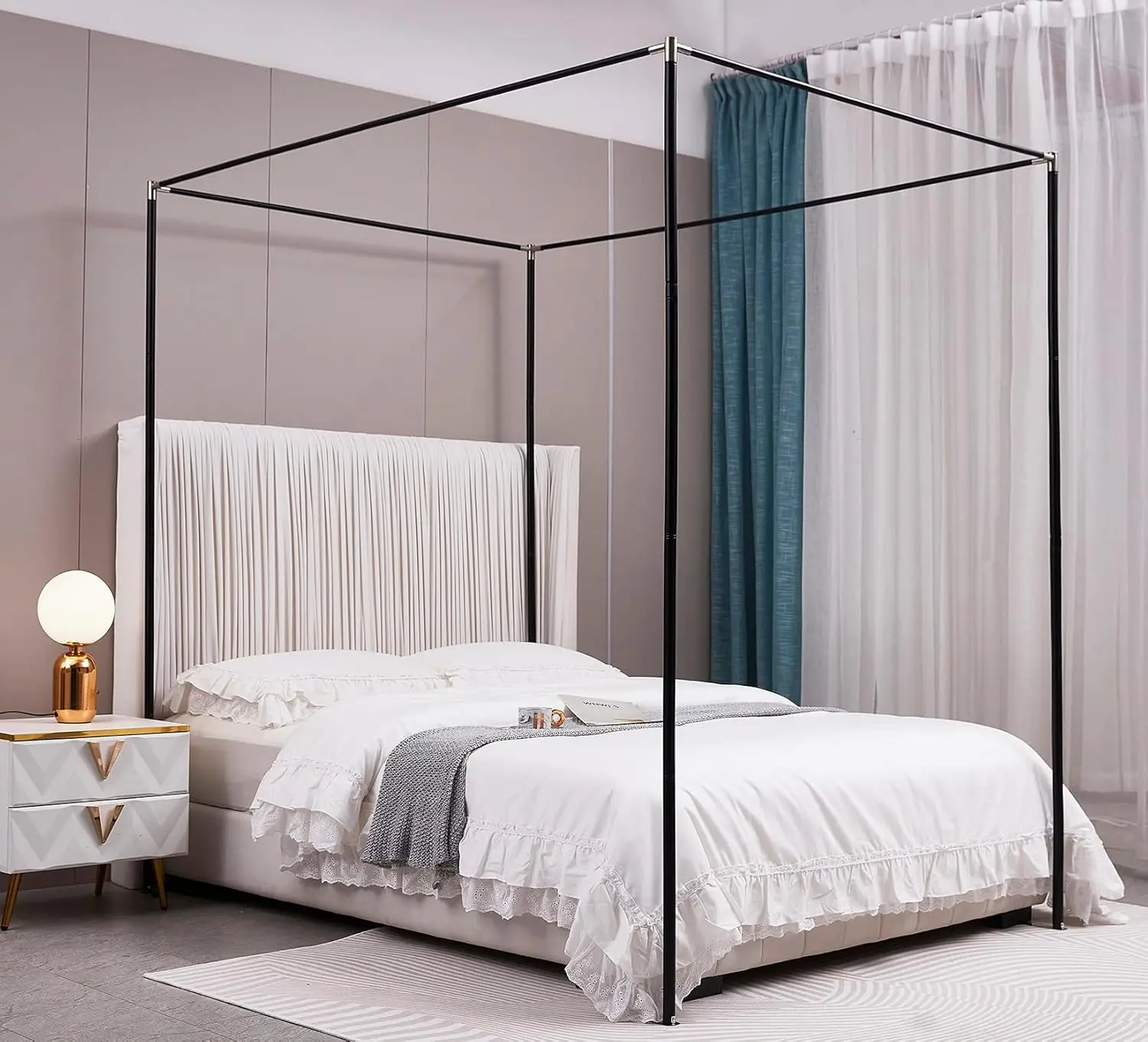 Mengersi Canopy Bed Frame Twin Size,Bed Canopy Frame Post Bed Poles,Canopy Bed Curtains Frame Bed Bracket Fit For Metal Bed