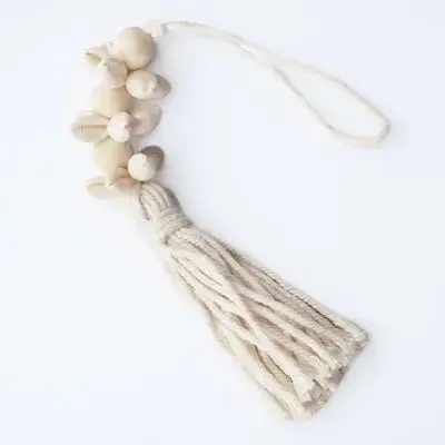 

Creative Bohemian Wood Beads Cotton Thread Shell Pendant Tassel Rustic Wall Hanging Decor Handmade Home Wedding Adornment