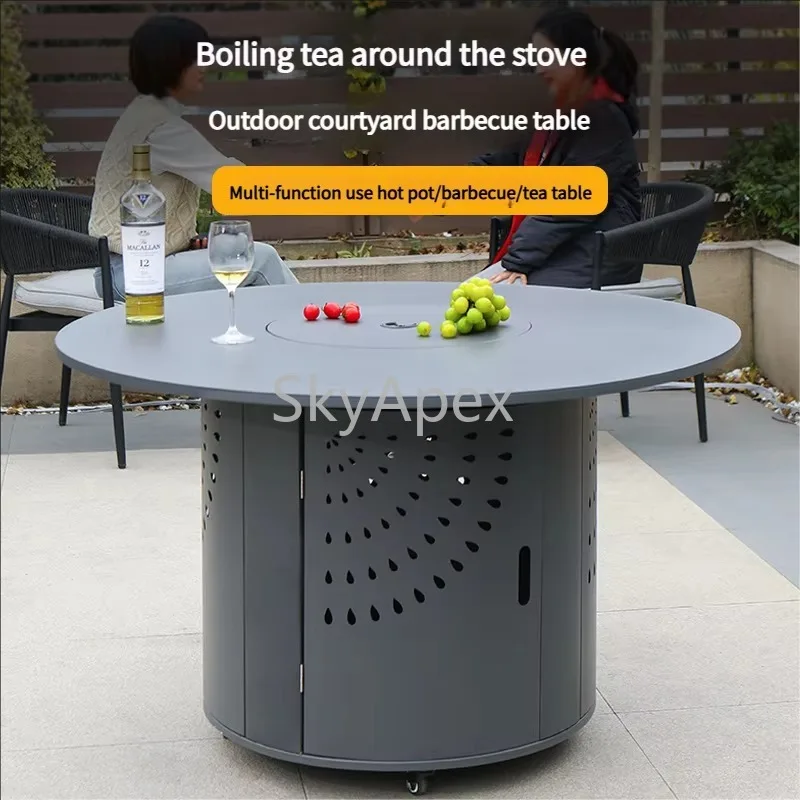 Luxurious Steel Multi Functional Outdoor BBQ Table Auto Ignition Charcoal Electric Heat Control AntiScald  Handle  Patio Cooking