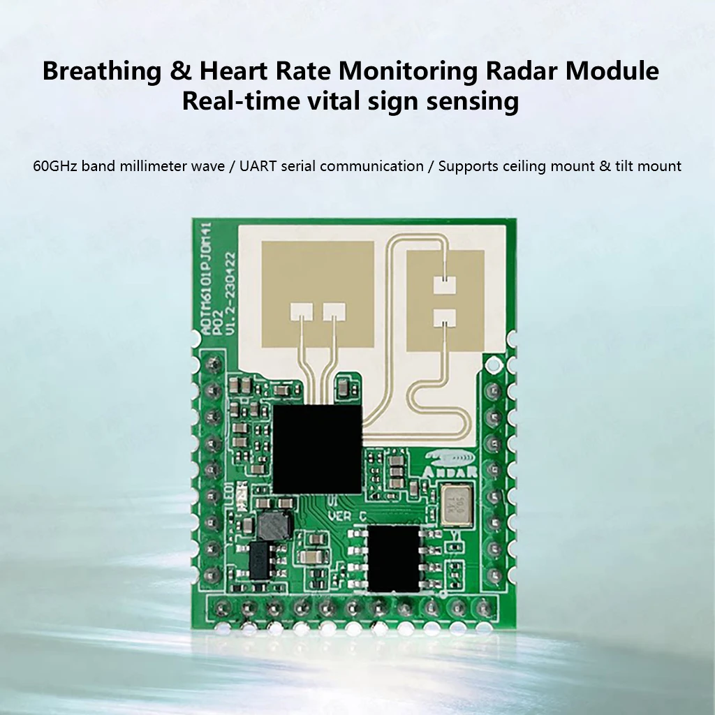 

LD6003 60GHz Band Milimeter Wave Breathing & Heart Rate Detection Human Monitoring Radar Module Real-time Vital Sign Sensing