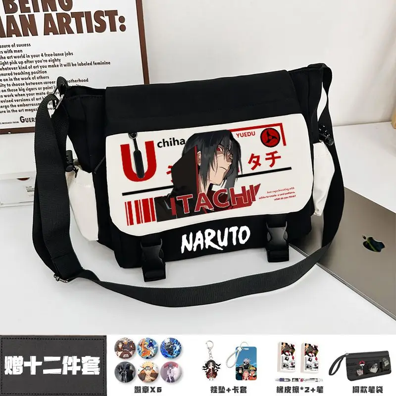 Naruto anime shoulder bag Uchiha Itachi Obito Naruto Kakashi crossbody bag large capacity Japanese canvas bag gift wholesale