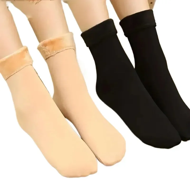 1 Pair Women's Winter Thick Insulation Short Cashmere Socks Solid Color Nylon Snow Velvet Boot High-Quality Floor Socks