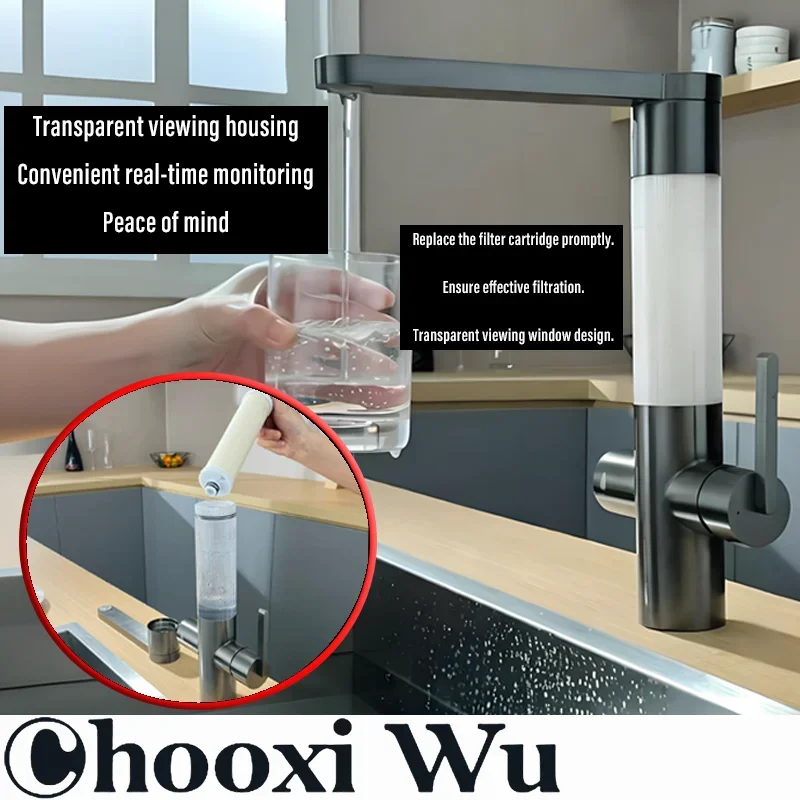 Home Use Kitchen Faucet with Filter Stainless Steel High Flow Table Top Water Purifier Direct Drinking Faucet Single Cold