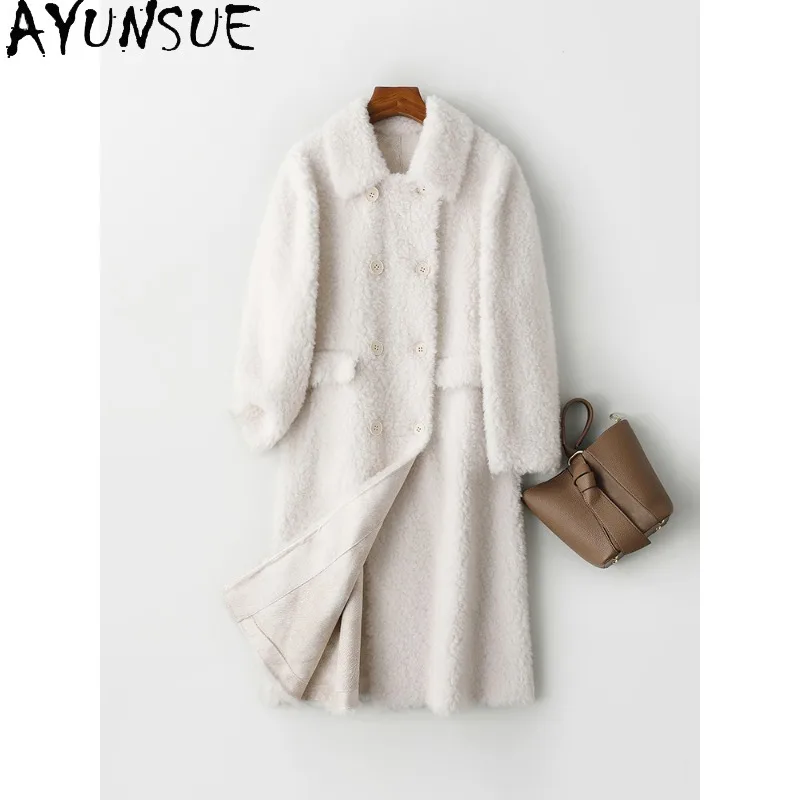

AYUNSUE 100% Wool Coat for Woman 2025 Autumn Winter Elegant Long Shearling Jackets Lamb Fur Jacket Woman Clothes Vestes Femmes