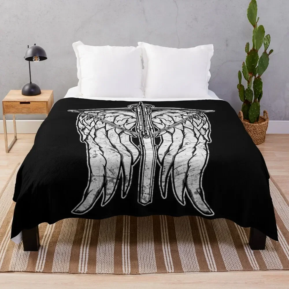 Angel Wings and Crossbow (Dirty) Throw Blanket Picnic Flannel Soft Beds Luxury Blankets