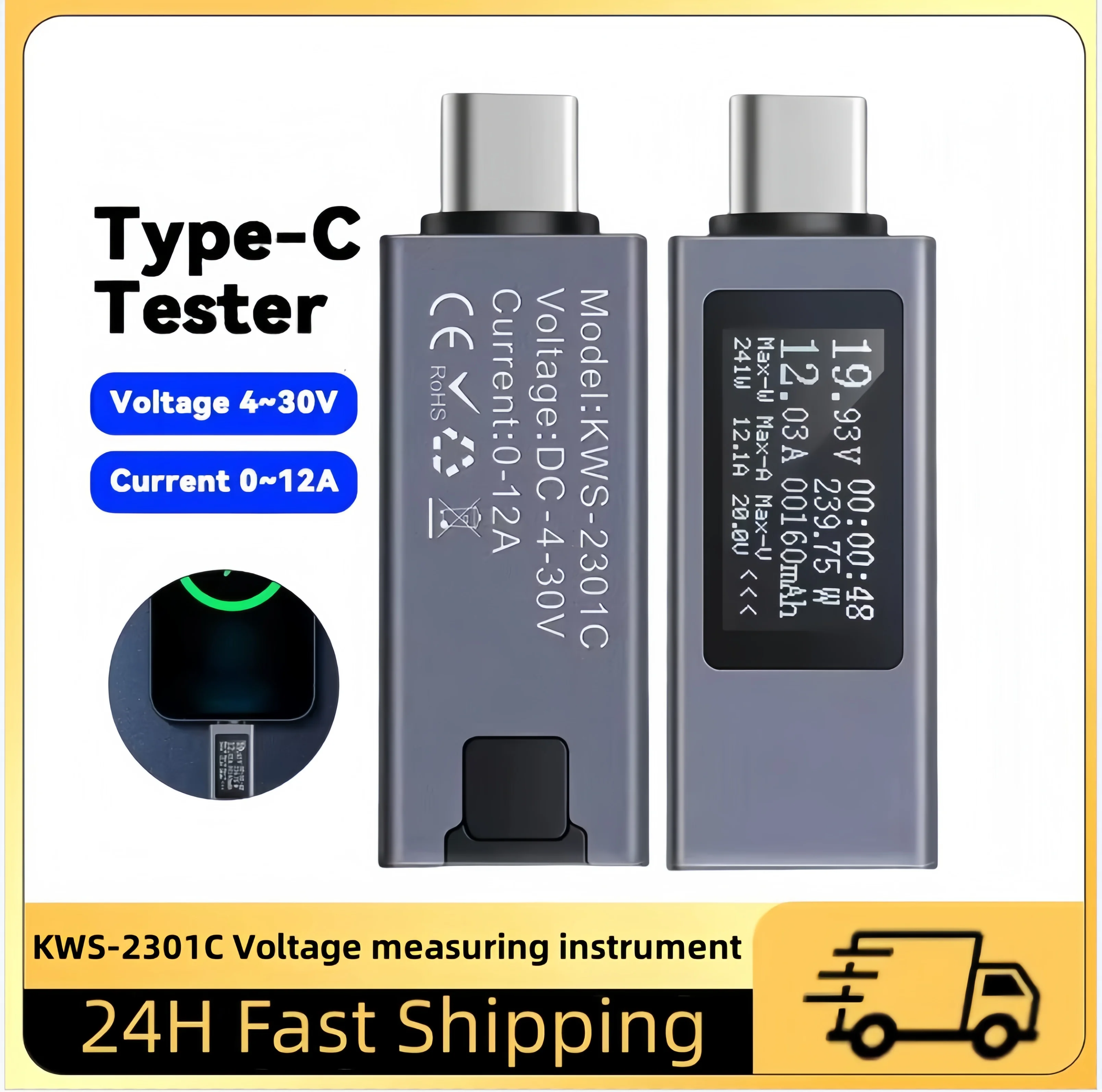 

KWS-2301C DC 4-30V 0-12A digital display DC voltage current meter Power electrical energy capacity tester
