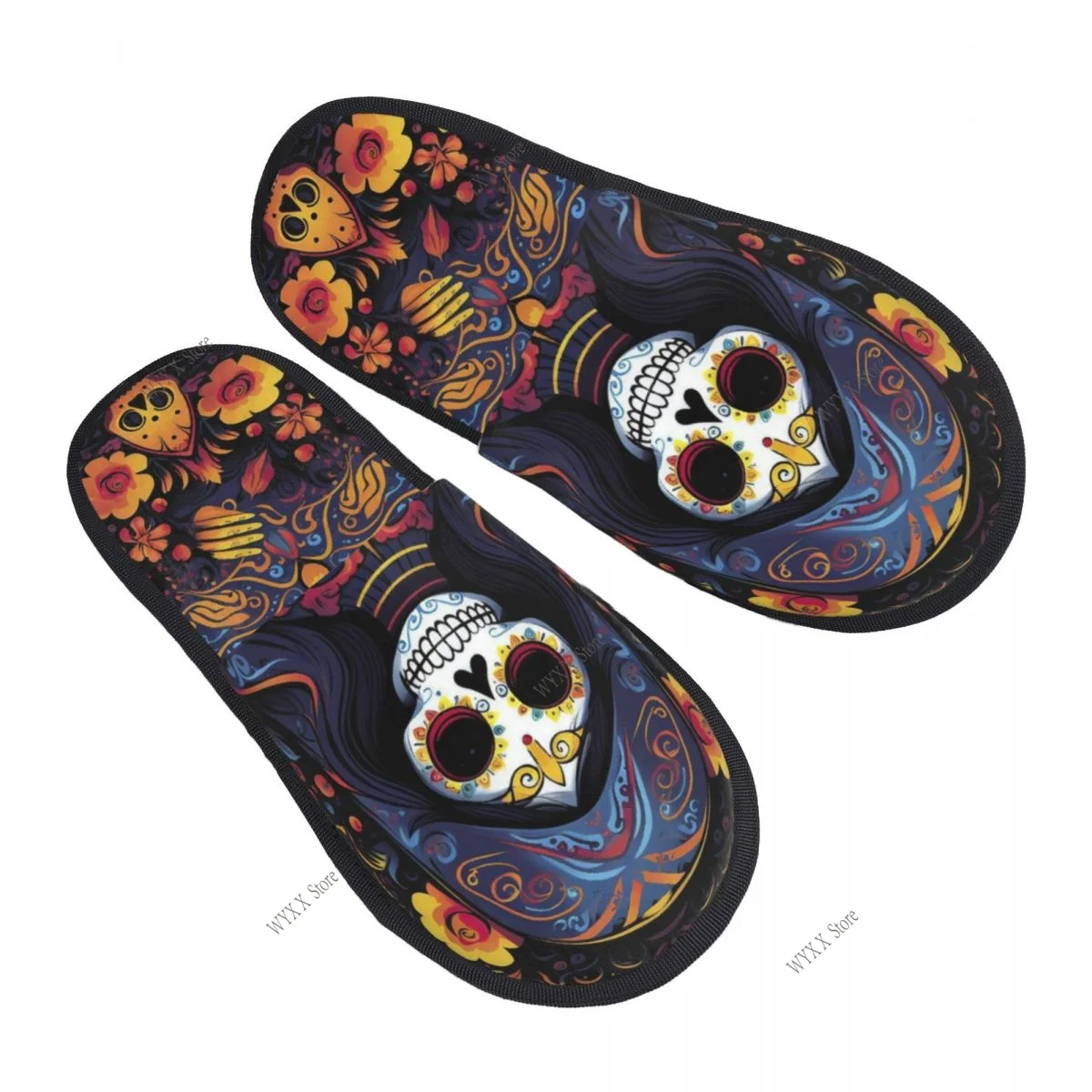 Men Women Plush Indoor Slippers Mexico Skull Woman Vintage Style Warm Soft Shoes Home Footwear Autumn Winter