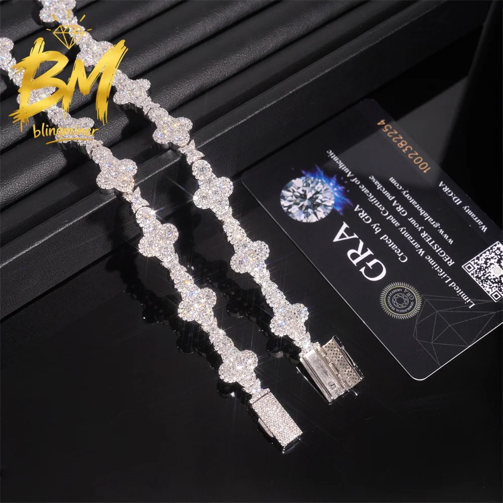Blingminer High Quality 10mm VVS Moissanite Cuban Link Bracelet For Men Women S925 Jewelry Pass Diamonds Tester Free Shipping