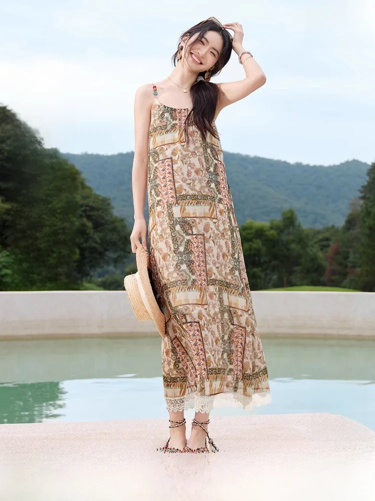 

Женское платье n Vaion Sle, весна 2026, в стиле ретро, с лоскутным шитьем, цветными блоками, кружевной отделкой, А-силуэт, с принтом, без бретелек