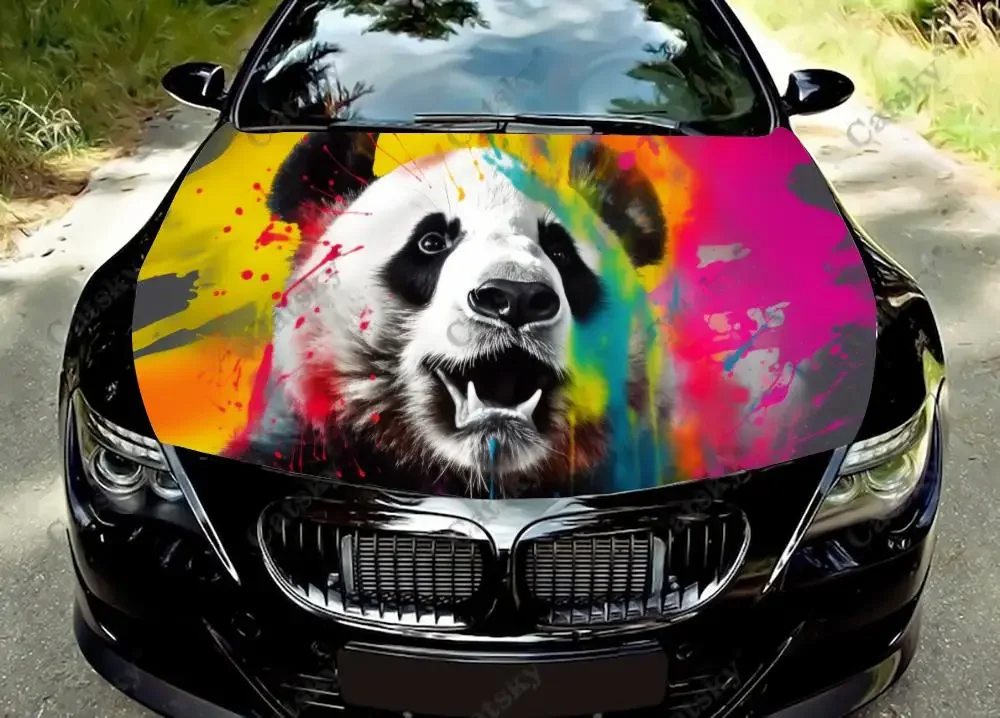 Paint Splatter Panda Animal Car Hood Vinyl Stickers Wrap Vinyl Film Engine Cover Decals Sticker on Car Auto Accessories